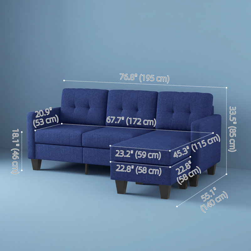 Canapé modulaire 3 places, canapé modulaire avec repose-pieds, bleu foncé