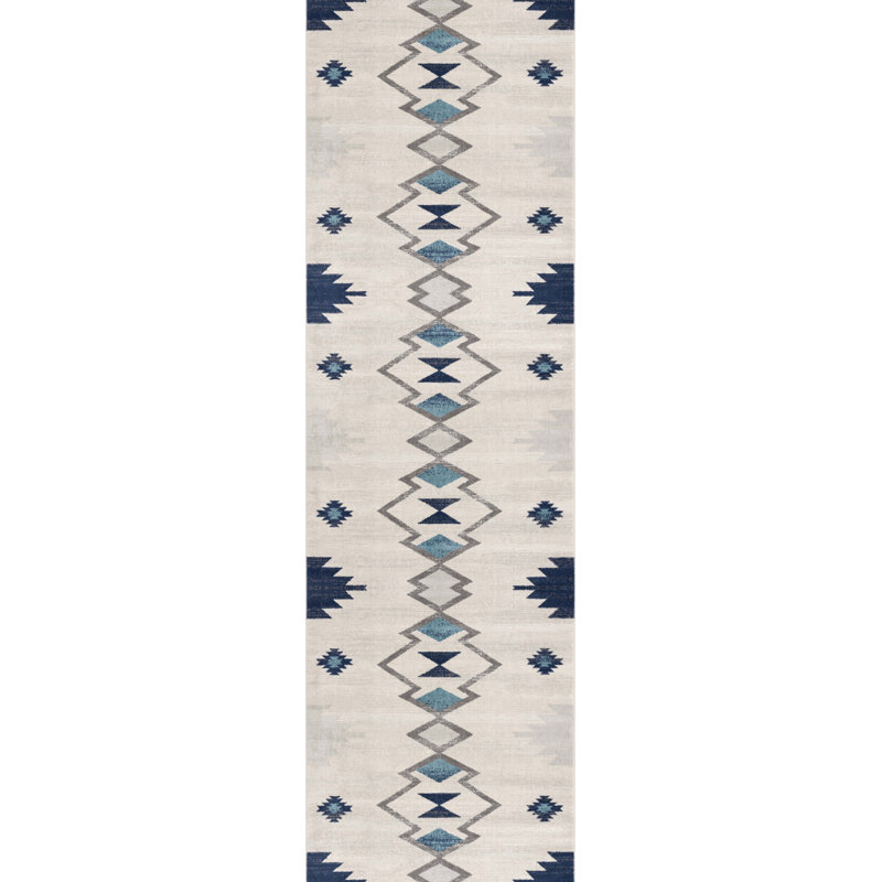 Tapis de couloir 17 pi bleu et beige Southwestern
