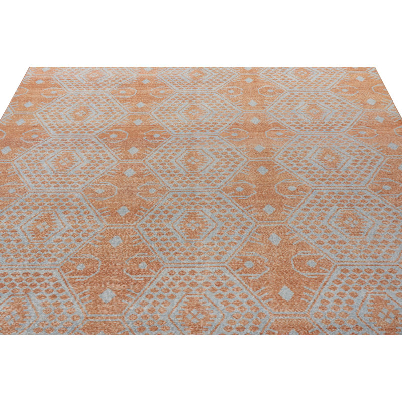 Distressed Homage Hand Knotted Wool Geometric Area Rug, Rectangle 10' x 14'