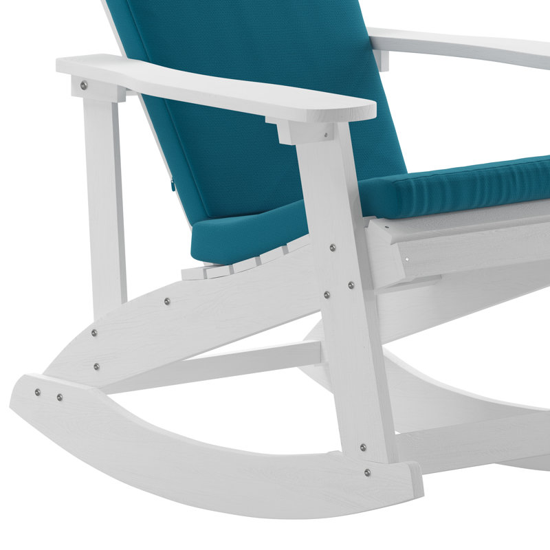Indoor/Outdoor Rocking Adirondack Chairs with Cushions, White/Teal