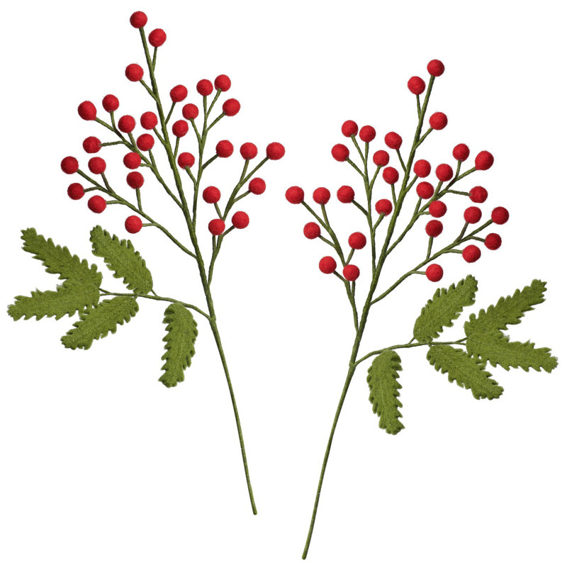 MODWOOL Wool Felt Floral Two Piece 20" Berry Stems Set, Red