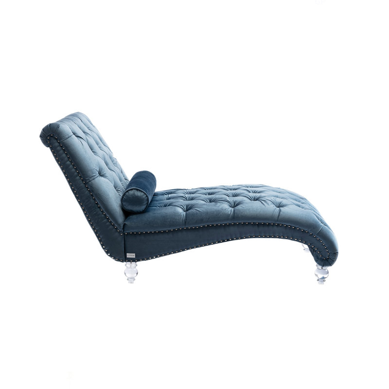 Velvet Chaise Lounge Indoor,Button-Tufted Upholstered Chaise Lounge Chair With Pillow For Bedroom Living Room Office