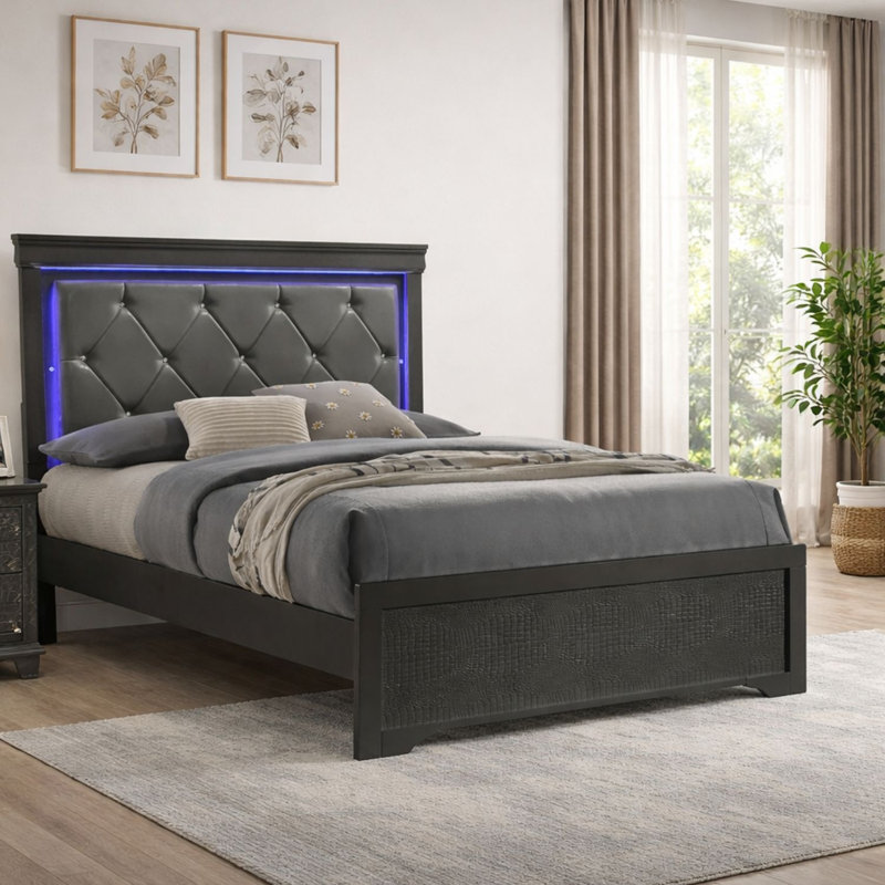 Lit tapissier standard Mylhana, Grand, gris