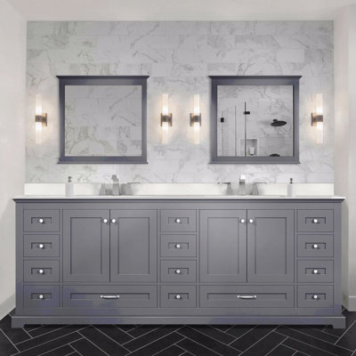 84" W X 22" D Double Basin Bathroom Vanity, White Quartz Top With Faucet Set
