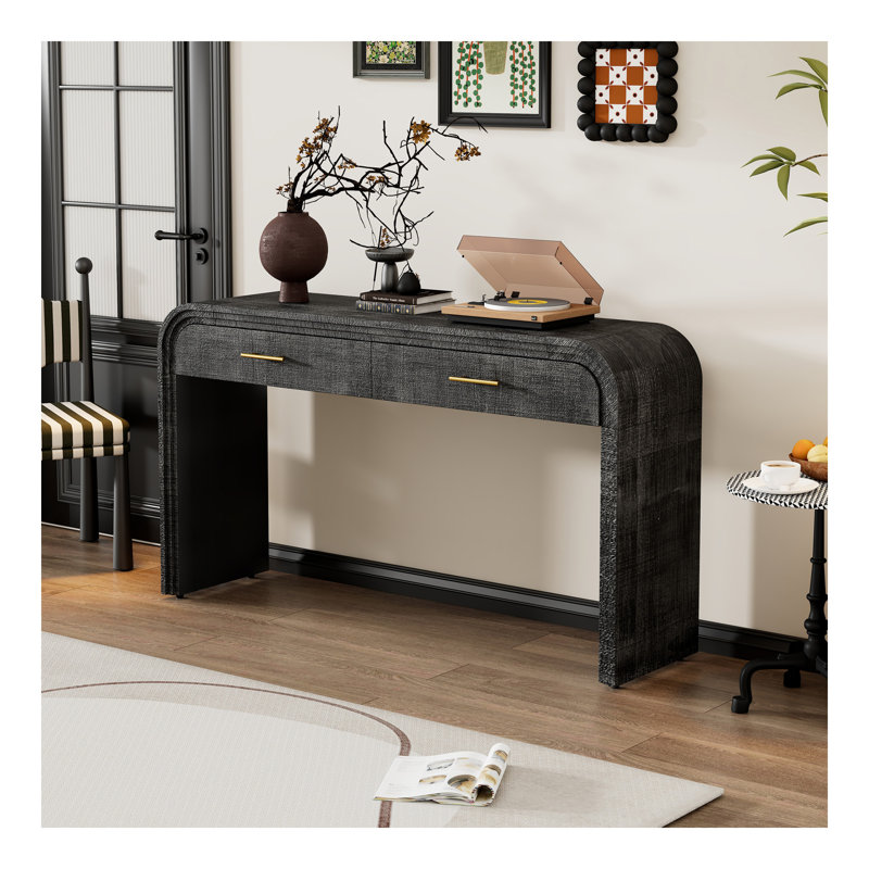 Console à silhouette rétro unique avec style ouvert, deux tiroirs supérieurs pour l'entrée, la salle à manger et le salon (noir antique)