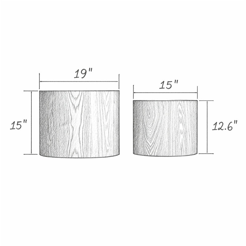 Ensemble de 2 tables basses gigognes, H 14,96 po x l 18,9 po x P 18,9 po, Bois naturel