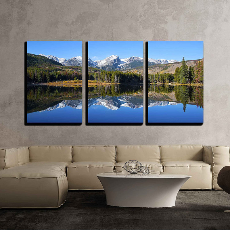 «Nature Landscape Sprague Lake Rocky Mountain», ensemble de 3 reproductions de photos, Toile tendue, H 24 po x l 16 po