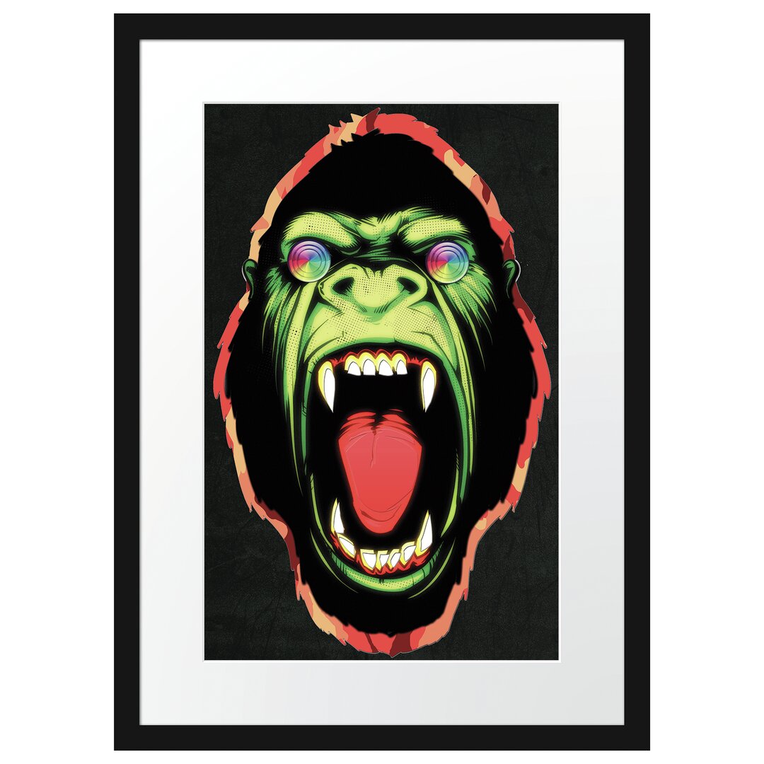 Gerahmtes Poster Hypnotic Ape Schwarz