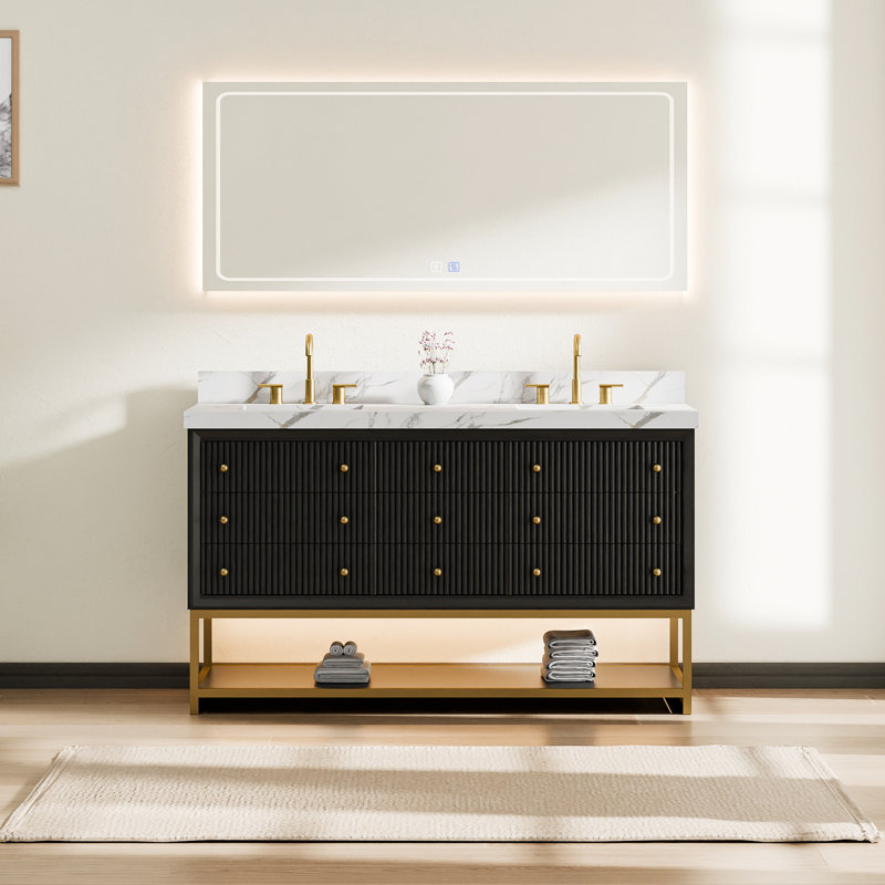 Ensemble de meuble-lavabo de salle de bain luxueux, Noir, noir, noir, noir