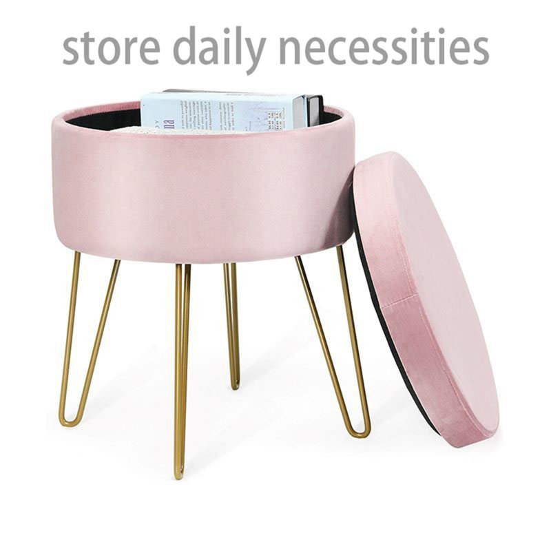 Repose-pieds avec rangement Osmel, Velours rose