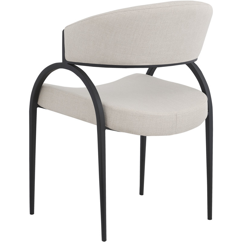 17.72'' H Upholstered Metal Armchair, Matte Black, Beige Linen Textured Fabric