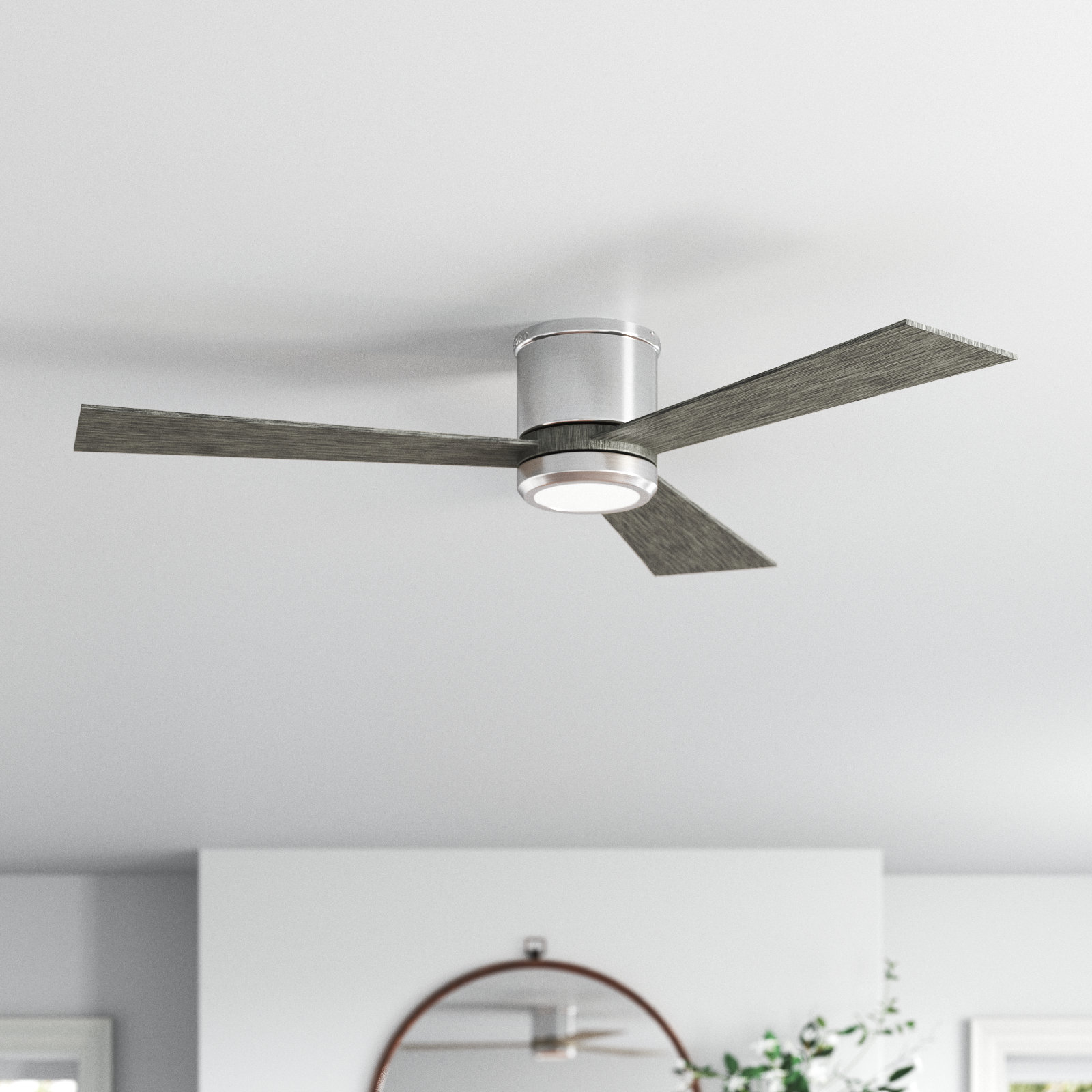 Rodrick 3 Blade Ceiling Fan with LED Light Kit, Brushed Steel with Grey Weathered Oak Blades, 52 inches