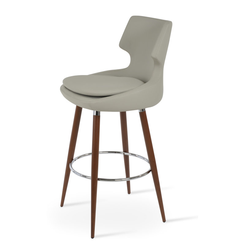 Patara Ana Counter & Bar Stool, Walnut/Chrome, Light Gray Leatherette, Counter Stool (25.5" Seat Height)