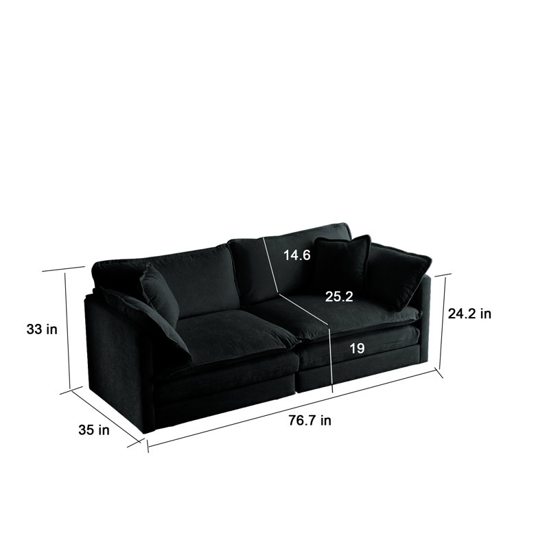  Ensemble de canapé modulaire 2 pièces, causeuse en chenille et fauteuil d'appoint avec structure en bois, noir, Noir