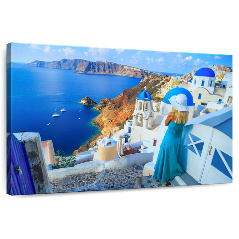 Ravi Girl Looking Over Santorini, 20" H x 30" W