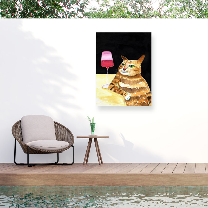 Sharyn Bursic  Cat Friday Night Drinks Wine Funny Cat Humour Outdoor  Canvas, H 35 po x l 47 po