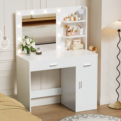 39.3" W Manufactured Wood Vanity Set with LED Mirror and Charging Station 
