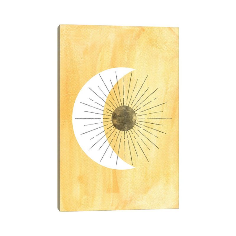 Abstract Yellow Sun And Crescent - Painting on Canvas, Wrapped Canvas, 30.48cm H x 20.32cm W x 1.91cm D