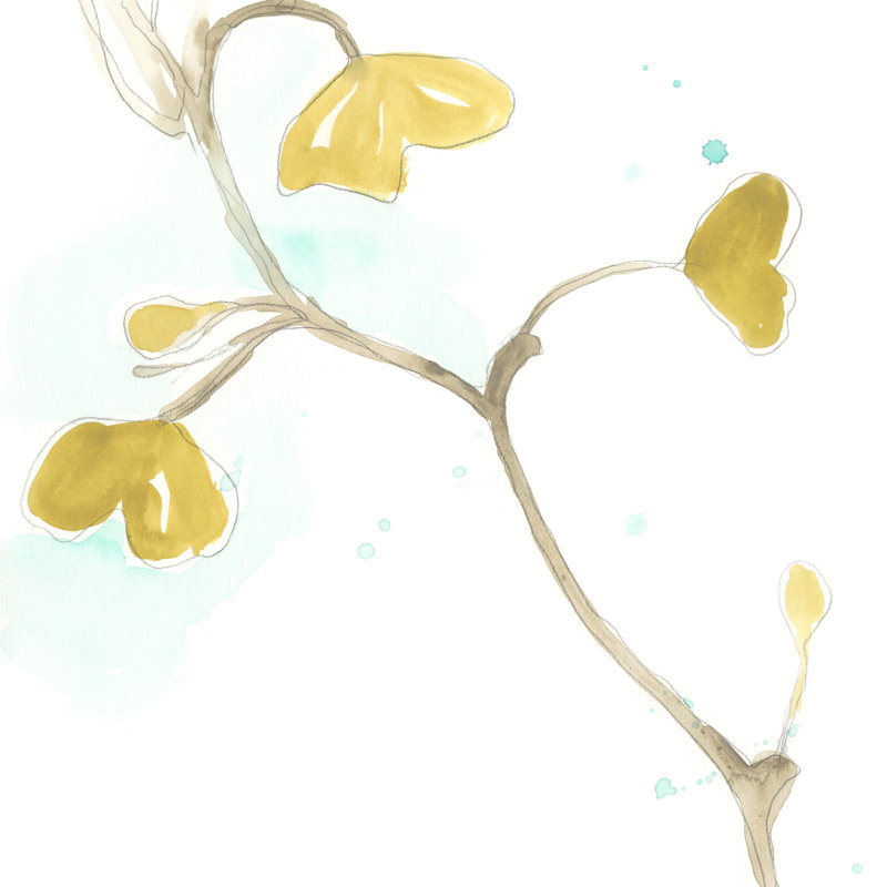 Bleu sarcelle et ocre Ginko II, H 36 po x l 36 po x P 1,25 po