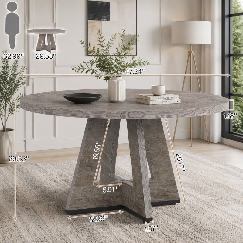 Table de salle à manger ronde 47 "avec base piédestal, Gris