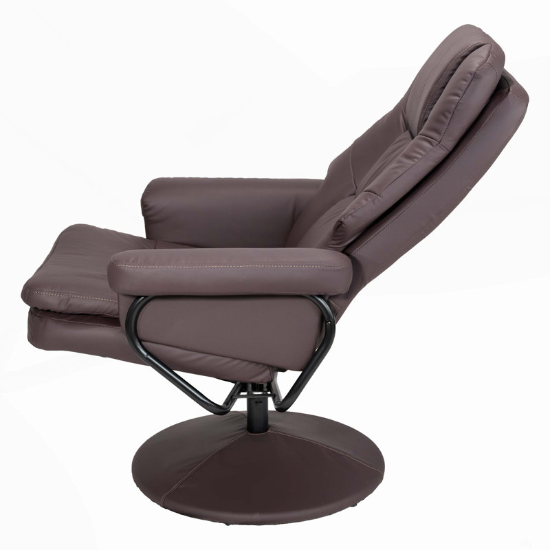 Swivel Cat Scratch Leather Recliner with Ottoman Chair Modern Armchair Ergonomic Push Manual Reclining Footrest Upholstered Bedroom Living Room Reading Home Relax Office, Brown