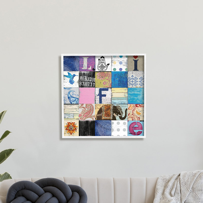 «Vintage Icon Collage Life Rustic Elephant», impression, Cadre blanc, H 12 po x l 12 po
