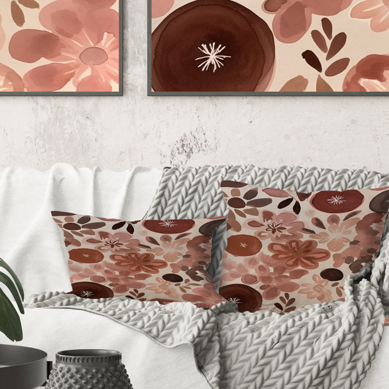 Coussin décoratif graphique avec fleurs sauvages rétro rose pastel I - Abstract Botanicals