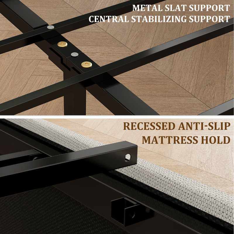 Lit plateforme tapissier avec tête de lit à panneau moderne, Beige, Très grand lit