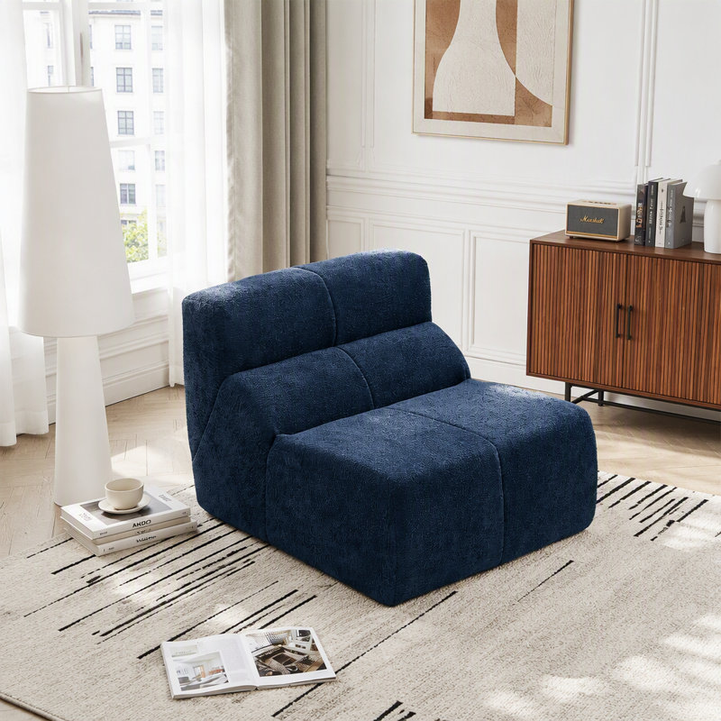 Fauteuil de luxe simple en molleton bouclé, fauteuil d'appoint ergonomique à compression, canapé-lit Cloud-Soft, Blue