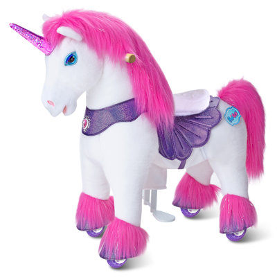 PonyCycle Pink Unicorn Ride on Toy Plush Animal (35.4" Size 4 Ages 47) Indoor Outdoor Riding Horse, Birthday Gift Advanced Model Y452