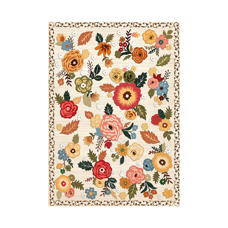Machine-washable bedroom and living room carpet Vintage floral carpet Soft faux cashmere carpet, Rectangle 5' x 7'