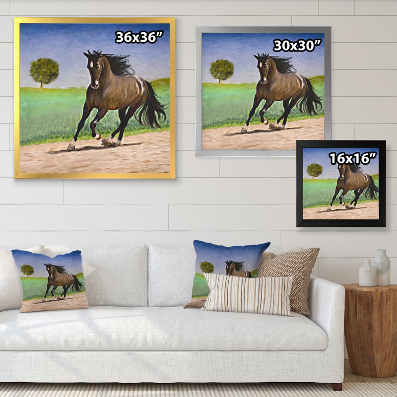 Portrait d'un cheval I - peinture sur toile, H 36 po x l 36 po, Cadre photo doré