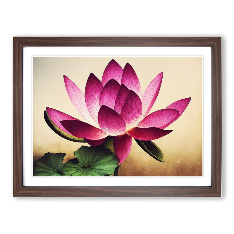 Unique Lotus Flower - Framed Print, 34cm H x 46cm W x 2cm D, Walnut
