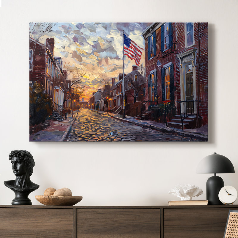 Vieille ville, toile tendue avec drapeau Aloft - prêt à accrocher, 24X36