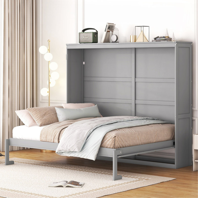 Grand lit escamotable mural, gris, Gris, Grand lit