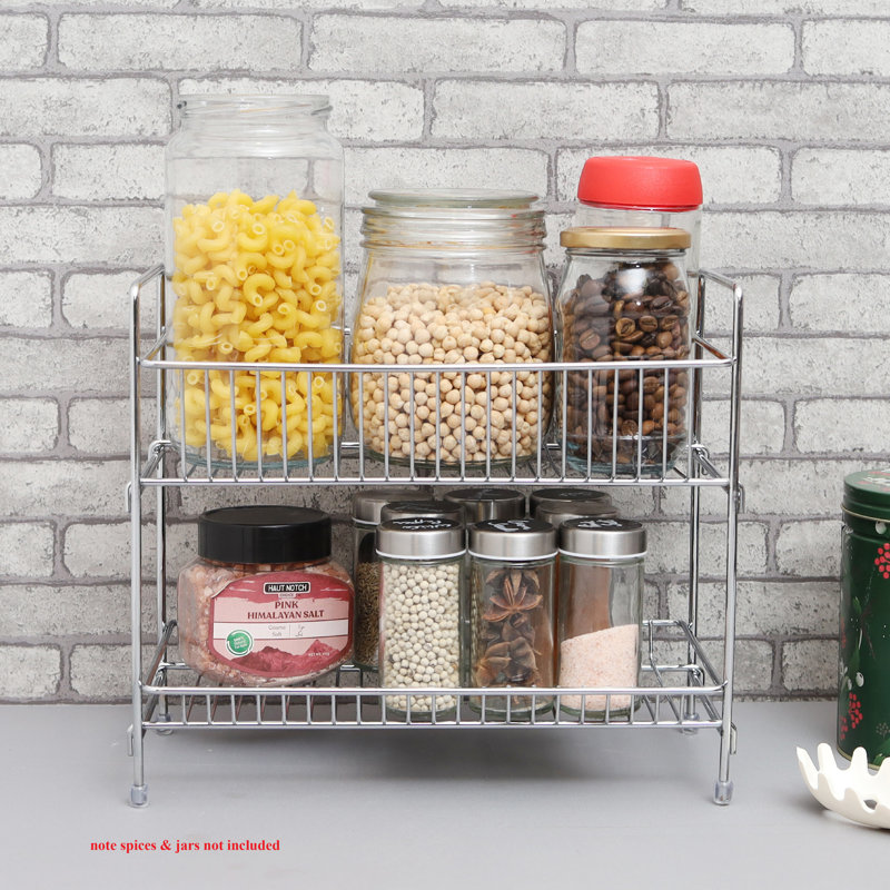 Buckingham Free Standing 2 Tier Spice Rack Multi-Purpose Kitchen Countertop Storage Organiser 30 cm, Polished Chrome