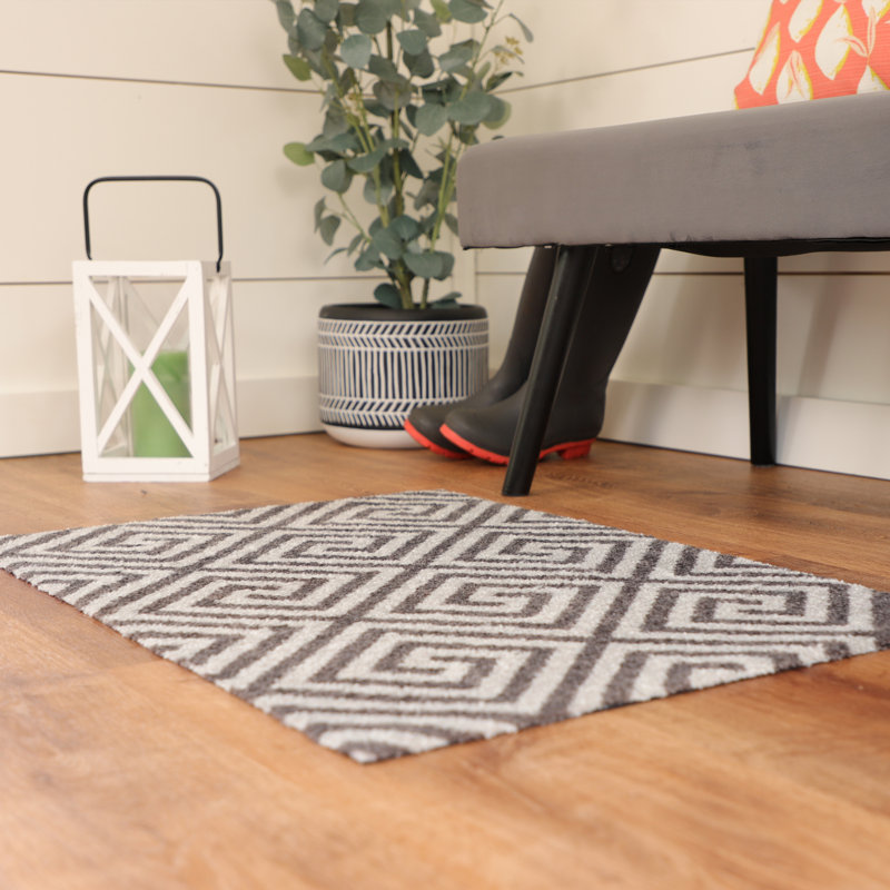Charcoal Gray Geometric Rubber Backed Indoor/Outdoor Doormat