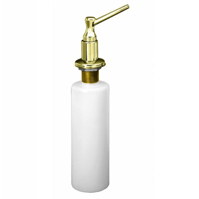 Kitchen Sink Deck Mount Liquid Soap/Hand Sanitizer Dispenser with Refillable 12 oz Bottle, Polished Brass