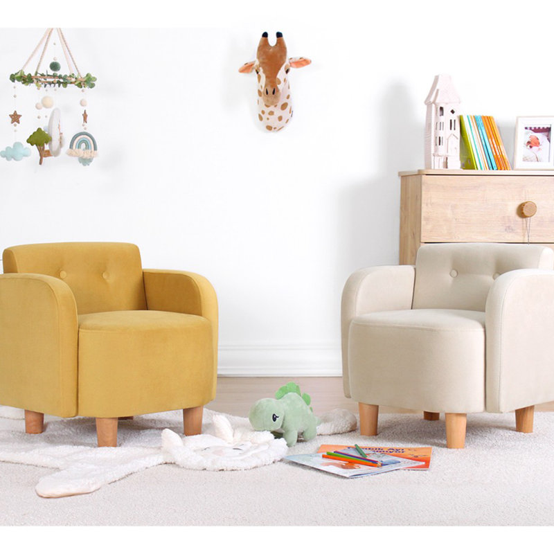 Fauteuil à oreilles pour enfants, couleur crème, 20,1 po x 18,5 po x 20,9 po | Revêtement 100% coton, éponge orthopédique 35 pouces de 2,8 pouces, pieds en bois robustes | Style bohémien et scandinave, parfait pour la salle de jeux et la chambre de 
