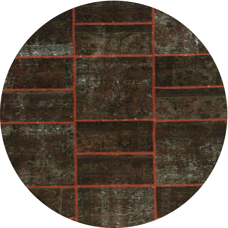 Tapis contemporain noir / rouge, Rond 5 pi