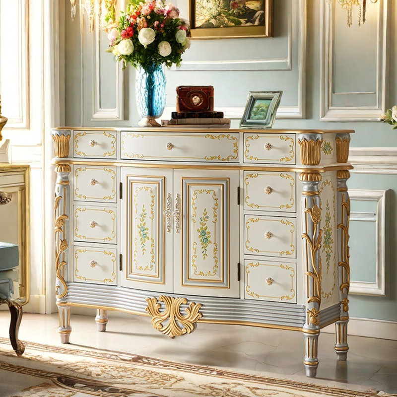 European Hand-Painted Accent Cabinet Sideboard
