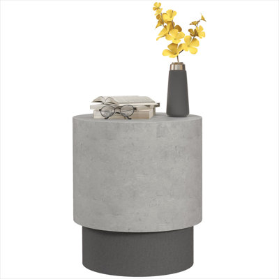 Concrete Round Side Table with Imitation Cement Finish, 14.6-Inch, Indoor/Outdoor Accent, Modern Industrial Style, Soft Gray