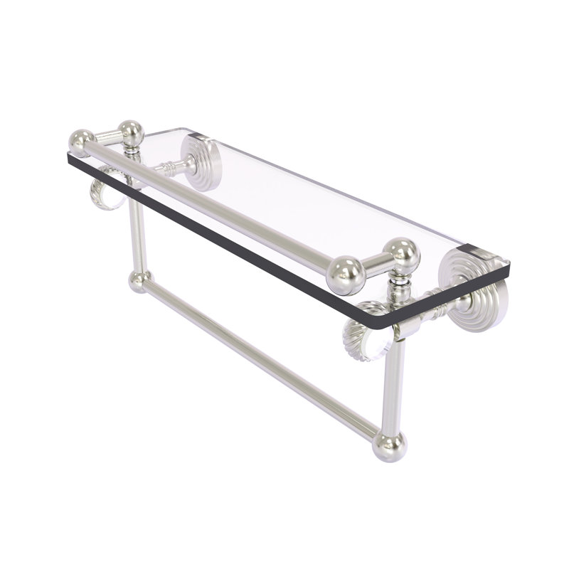Jarrell Glass Bracket Shelf with Towel Bar, Satin Nickel, 5.5" H x 16" W x 6.8" D