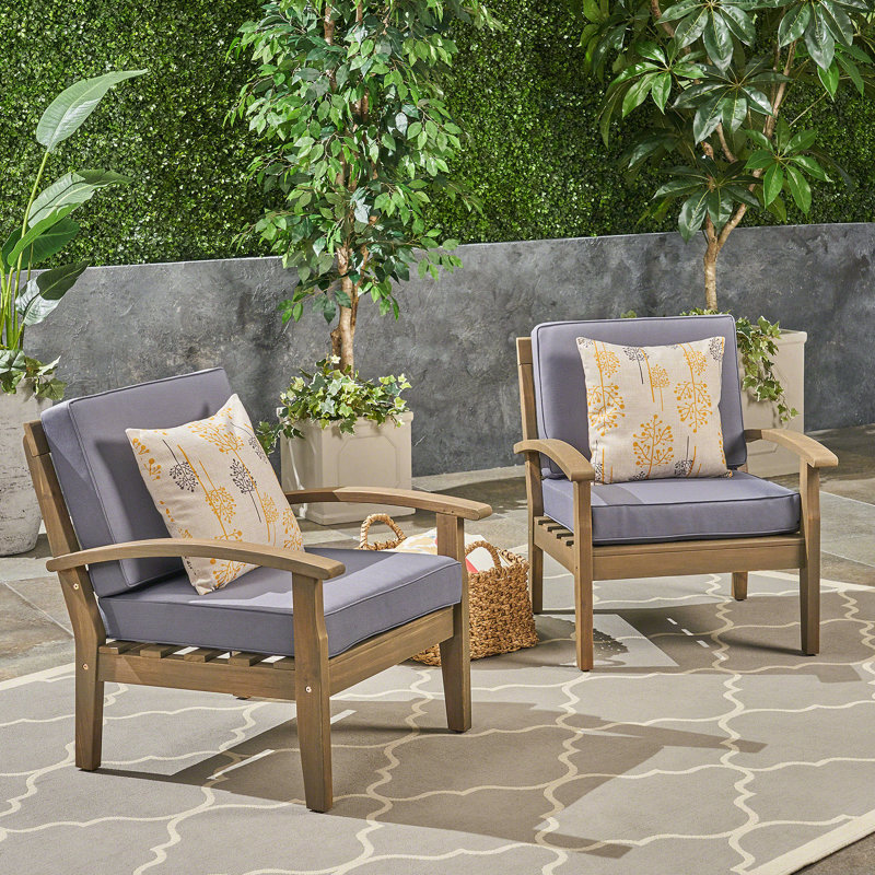 Chaises de patio à cadre en bois, Coussin gris / cadre gris foncé