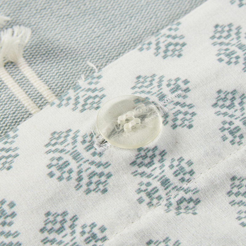 Couette en coton pour lit double / grand, avec rayures naturelles et fermeture à boutons 3 pièces pour lit, attaches de coin imprimées