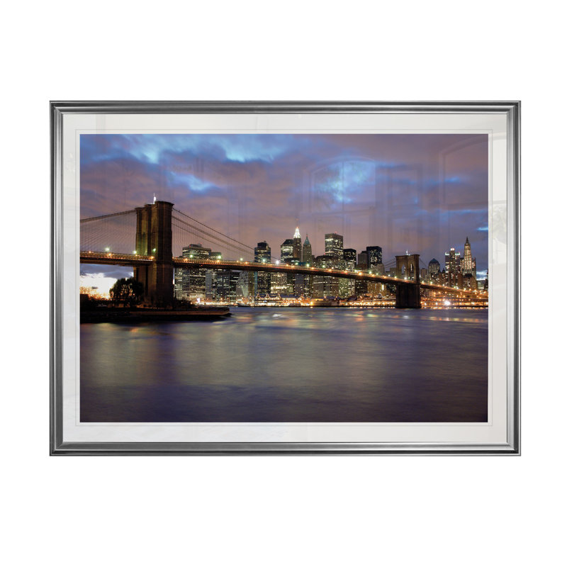 " Night View From Fulton Ferry ", 20" H x 24" W x 1.5" D, Silver Frame