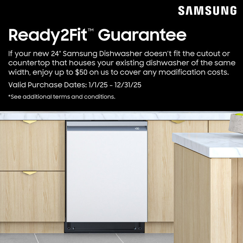 Samsung 38 dBA Bespoke Smart Dishwasher with 3rd Rack Washing System, White Glass