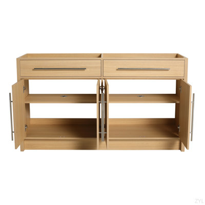 60" Freestanding Bathroom Vanity, 4-Soft Closing Door, Original Oak, Plywood, KD-PACKING, (Only Vanity, Excluding Sink)
