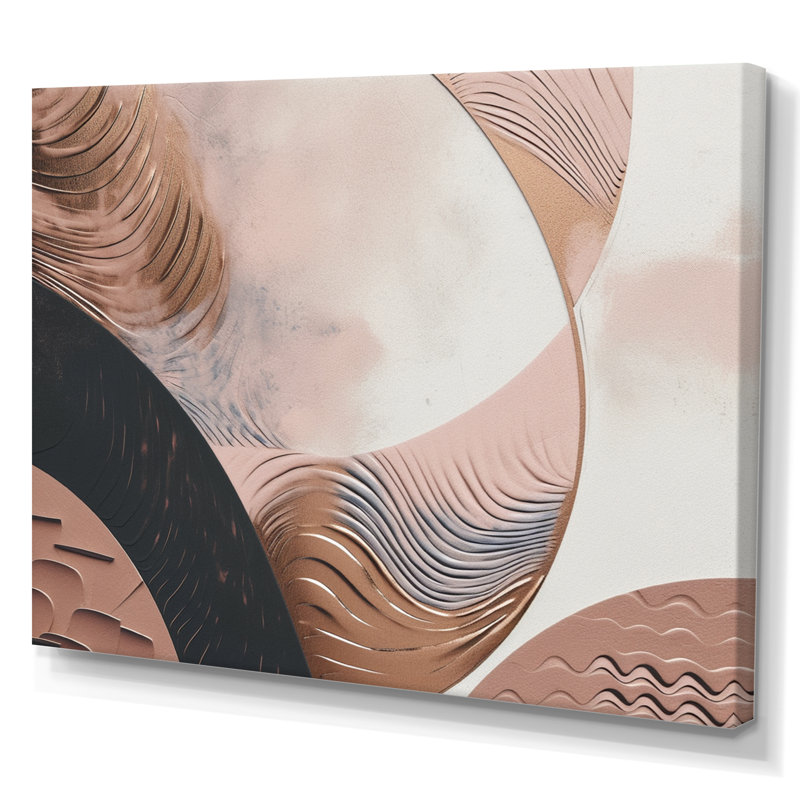 «Rosegold Half Circles Boho II», art mural abstrait sur toile, L 32 po x H 16 po, Toile tendue