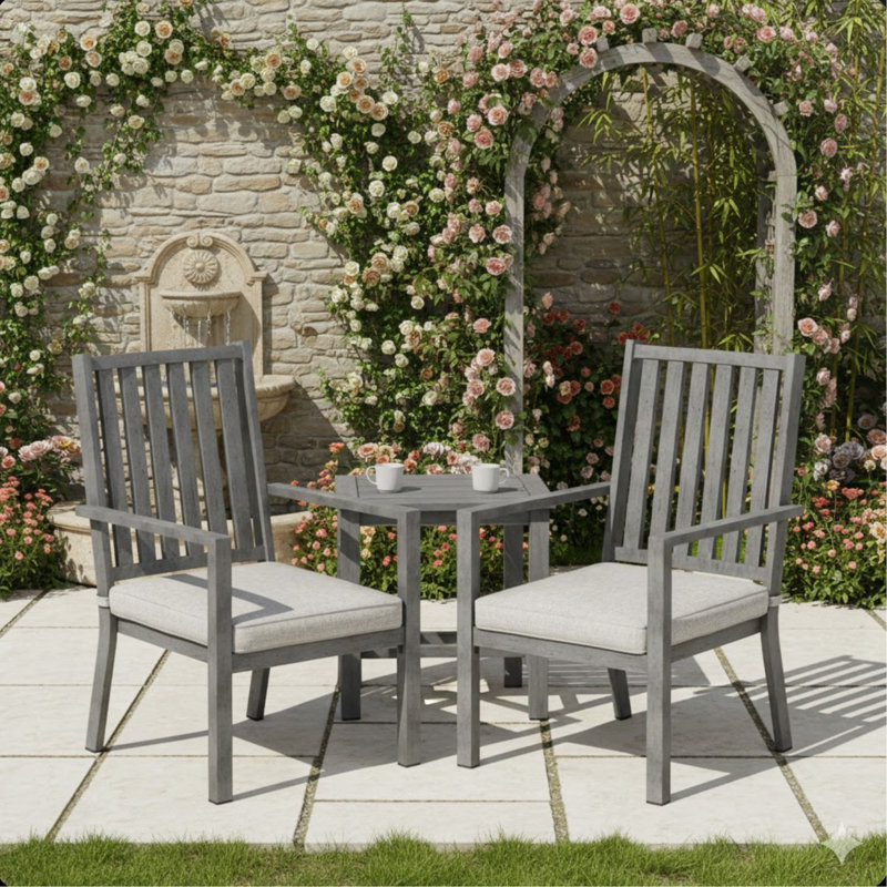 Set Of 2 23" All-Weather Aluminum Patio Dining Chairs With Thick Gray Cushions And Gray Frame